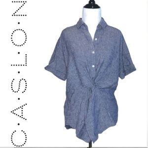 Carlson Chambray Linen Button Up Top